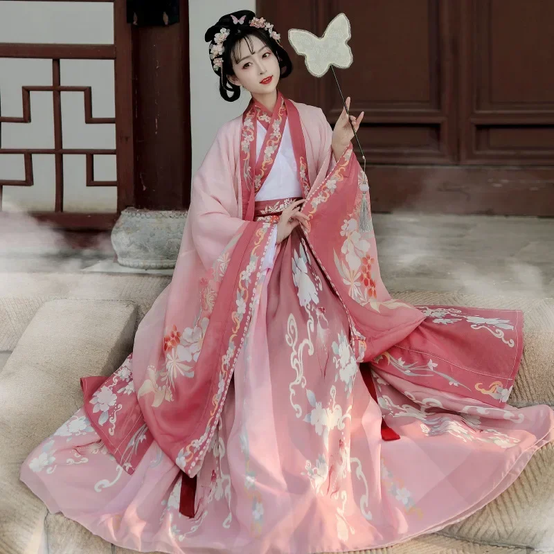 Chinesischer stil original hanfu frauen wei jin empire kragen qipao kleid sommer super fee qi ärmel hemd einteiliges set