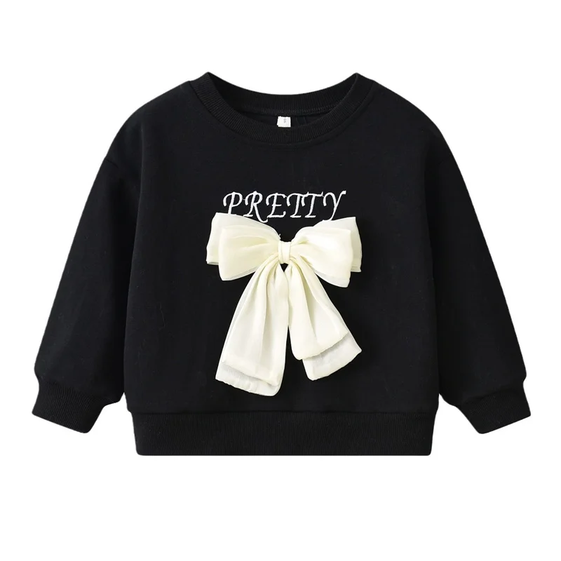Girl\'s Sweatshirt Children\'s Spring Bow Long-sleeved Pullovers Kids Sweet Casual Hoodless Tops Girls Princess Autumn Clothing