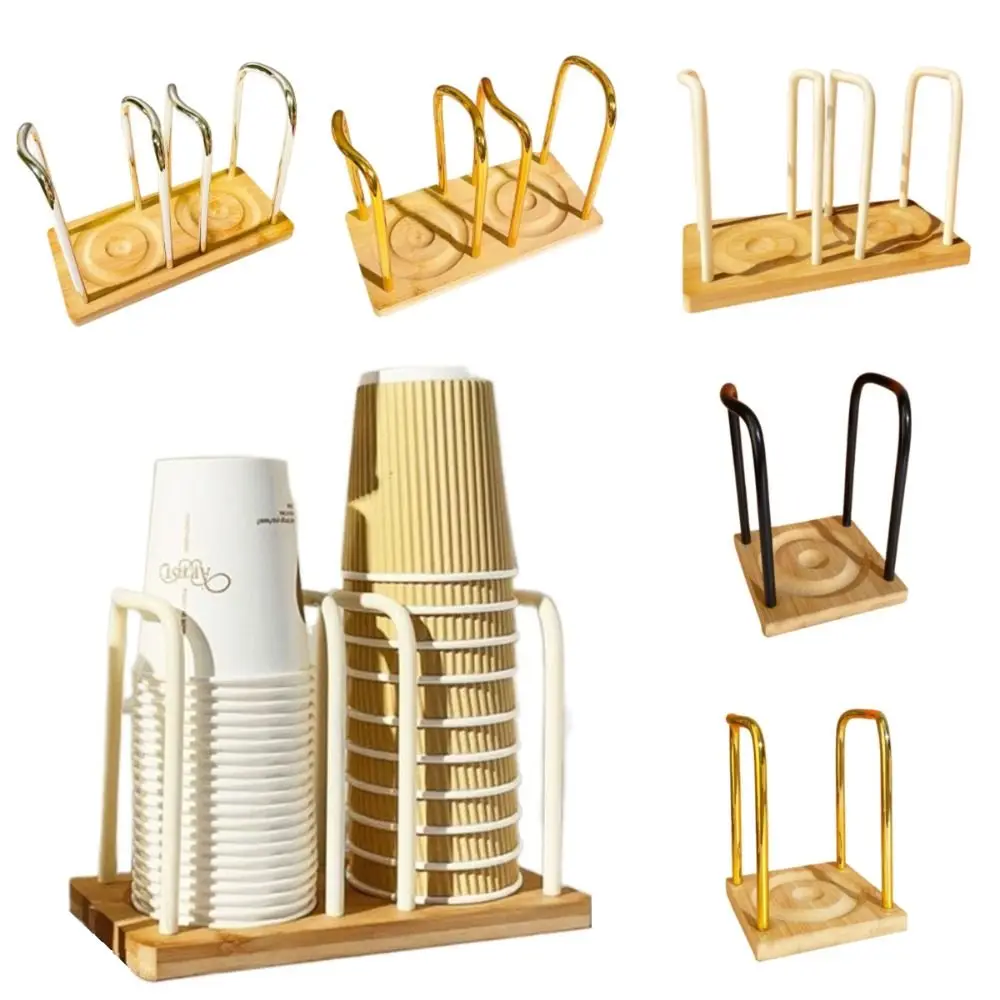 

Nordic Style Disposable Cup Holder Wooden Bottom with Longer Stick Paper Cups Picker Multifunctional Metal Cup Storage Rack