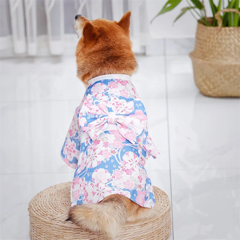 Spring Summer Clothes for Cat Dog Japanese Style Pet Clothing Kimono for Small Medium Dogs Shiba Inu Corgi Puppy Costume Outfit