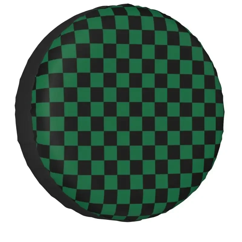 Black And Green Checkerboard Spare Wheel Cover for Jeep Mitsubishi Pajero 4x4 RV Checkered Tire Protector 14