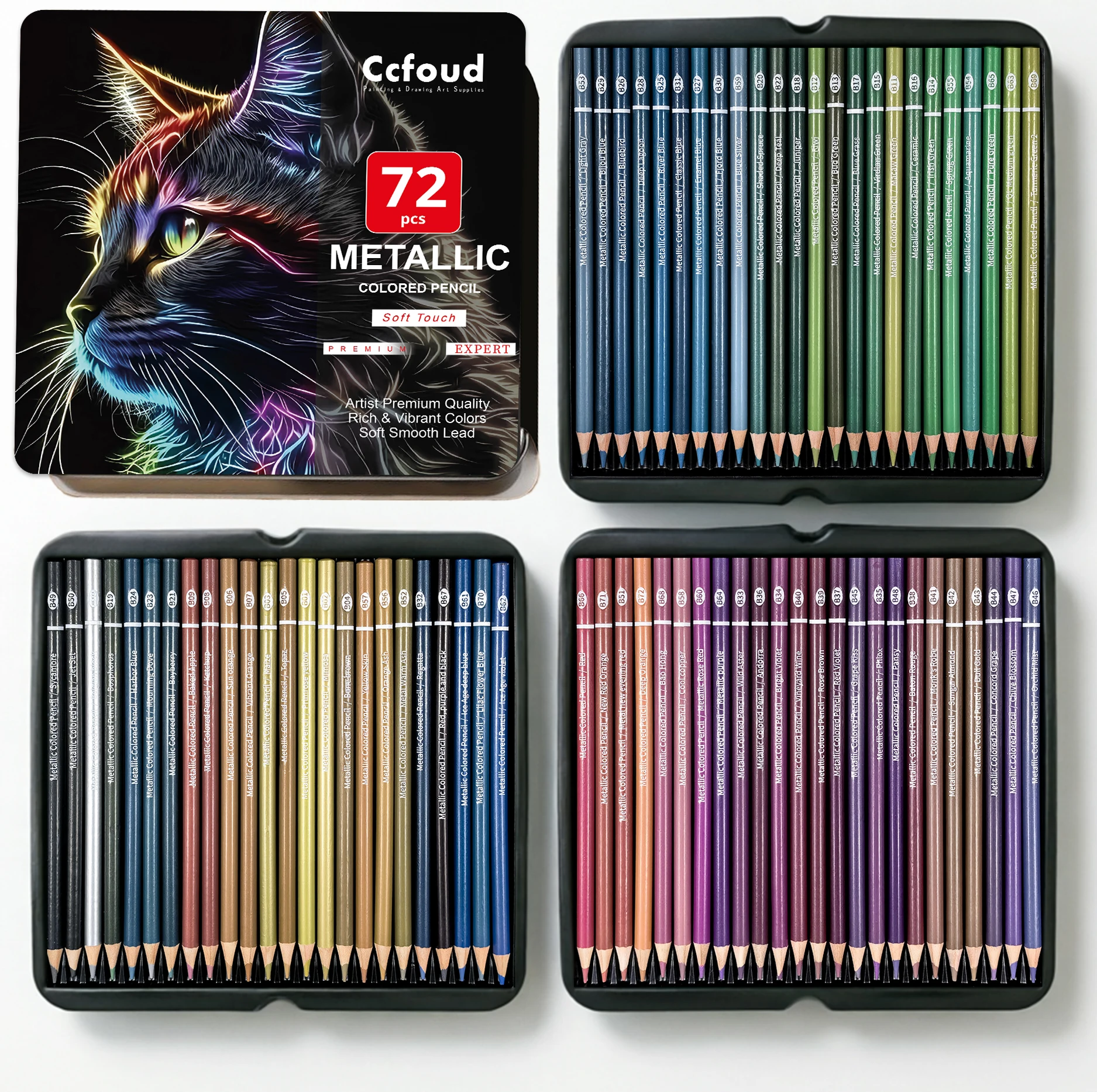 72 Metallic Colored Pencils, Soft Core with Vibrant Color,Ideal for Drawing, Blending, Sketching, Shading, Coloring for Adults