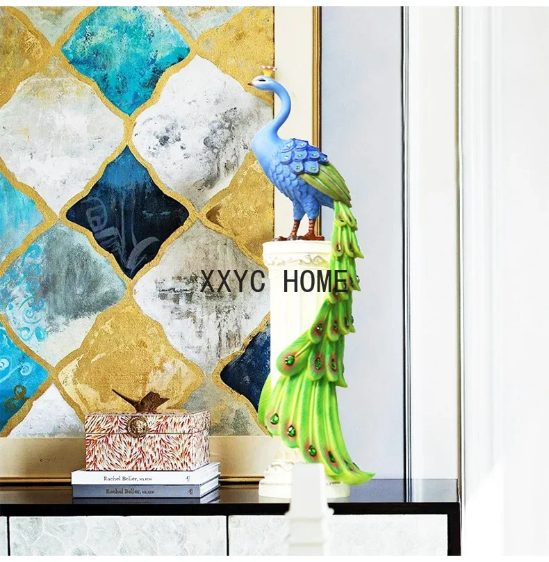 

European-Style Peacock Desktop Decoration TV Cabinet Simulation Peacock Phoenix Crafts Home Ornament