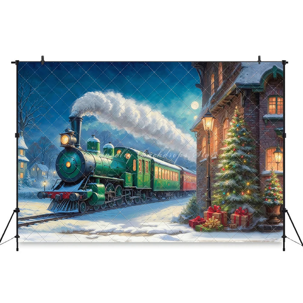 Festive Locomotive Backgrounds Kids Adult Photography Props Child Baby Christmas Polar Express Decors Studio Photo Backdrops