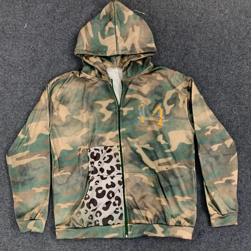 Vintage Herbst Winter Langarm Harajuku Streetwear Camouflage Leopard Gedruckt Nähte Made Alte Patchwork Ästhetik Hoodie