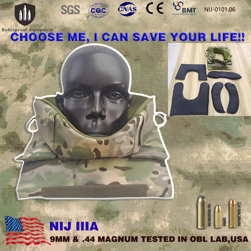 

NIJ IIIA Bulletproof Neck Protector Flexible PE Tactical Collar Guard Front & Back Ballistic Protection for Plate Carrier Vest