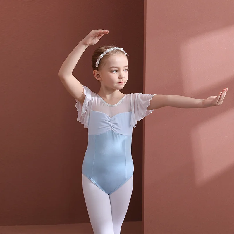 Girls Ballet Dance Clothes Kid Lace Puff Sleeve Cotton Kids Leotard +Skirts Girls Gymnastics Dancewear Leotard for Ballet