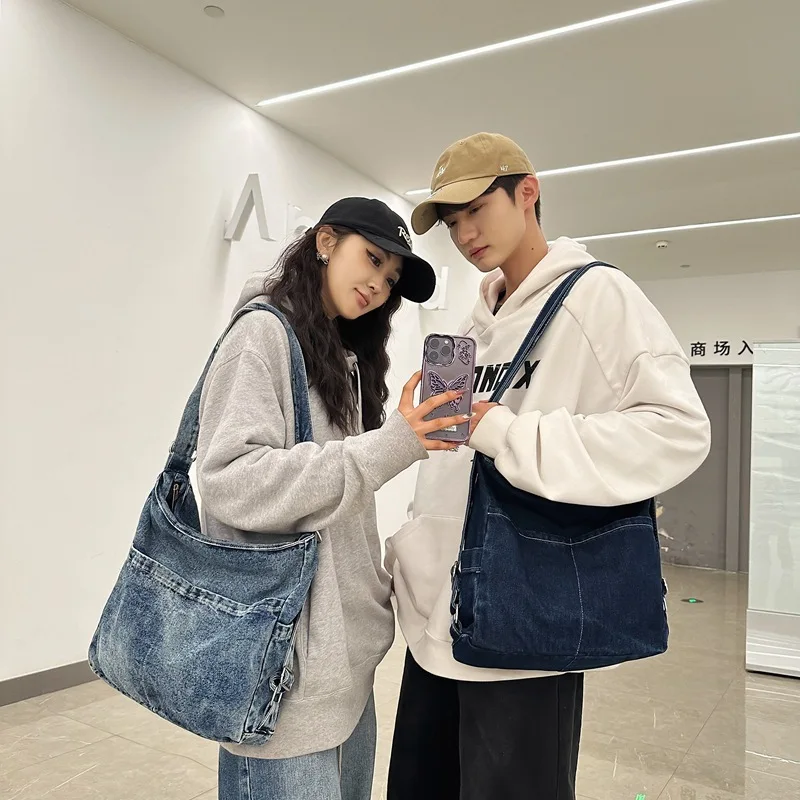 Denim  shoulder bag men and women simple casual crossbody bag