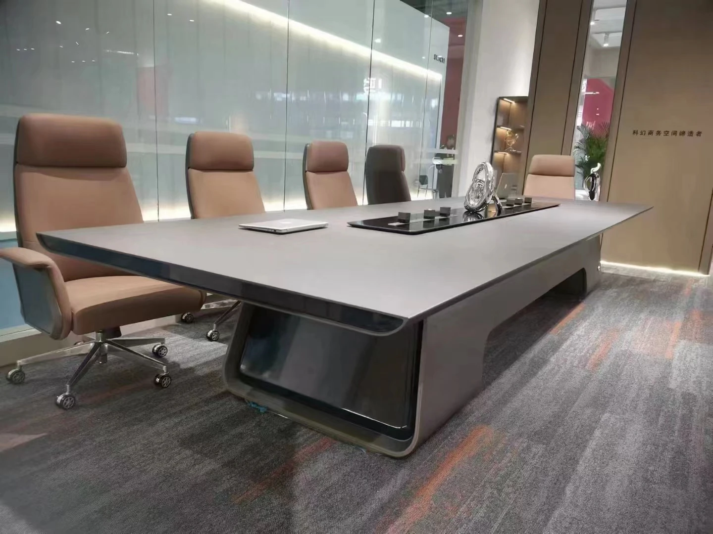 Luxury Gray Rectangular Conference Table Modern Multi-functional Conference Room Office Furniture