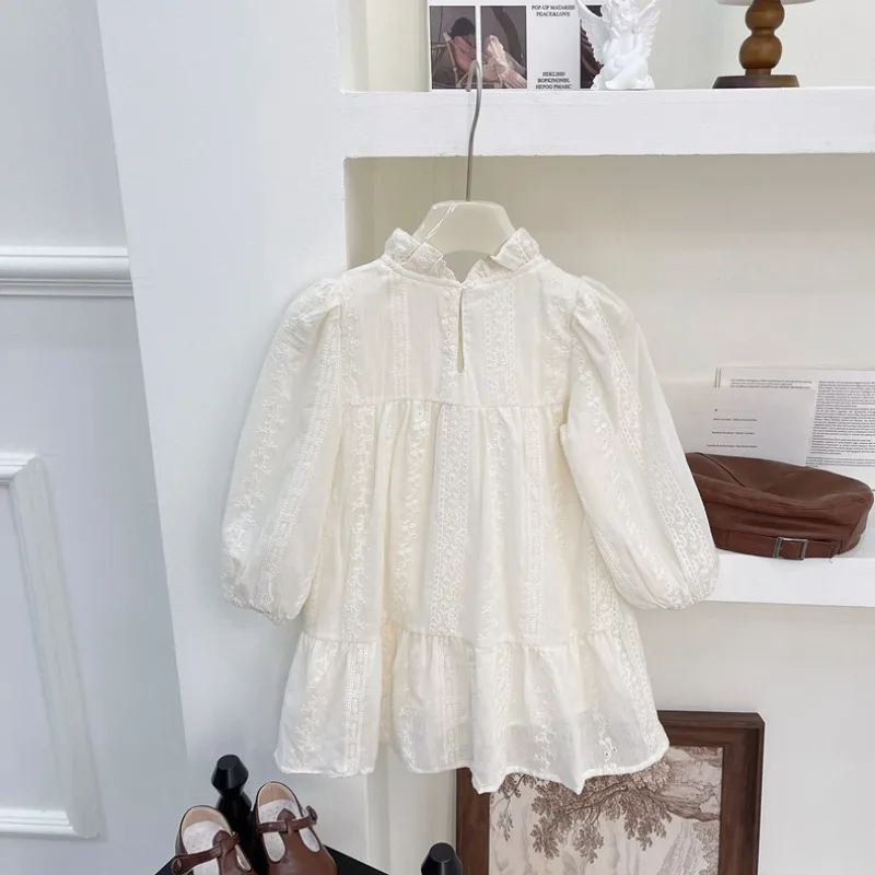 فستان دانتيل للفتيات لربيع وخريف 2025 فستان الأميرات بطبقة مزدوجة وأكمام طويلة فستان حفلات أنيق للأطفال الصغار من عمر 1 إلى 8 سنوات #2