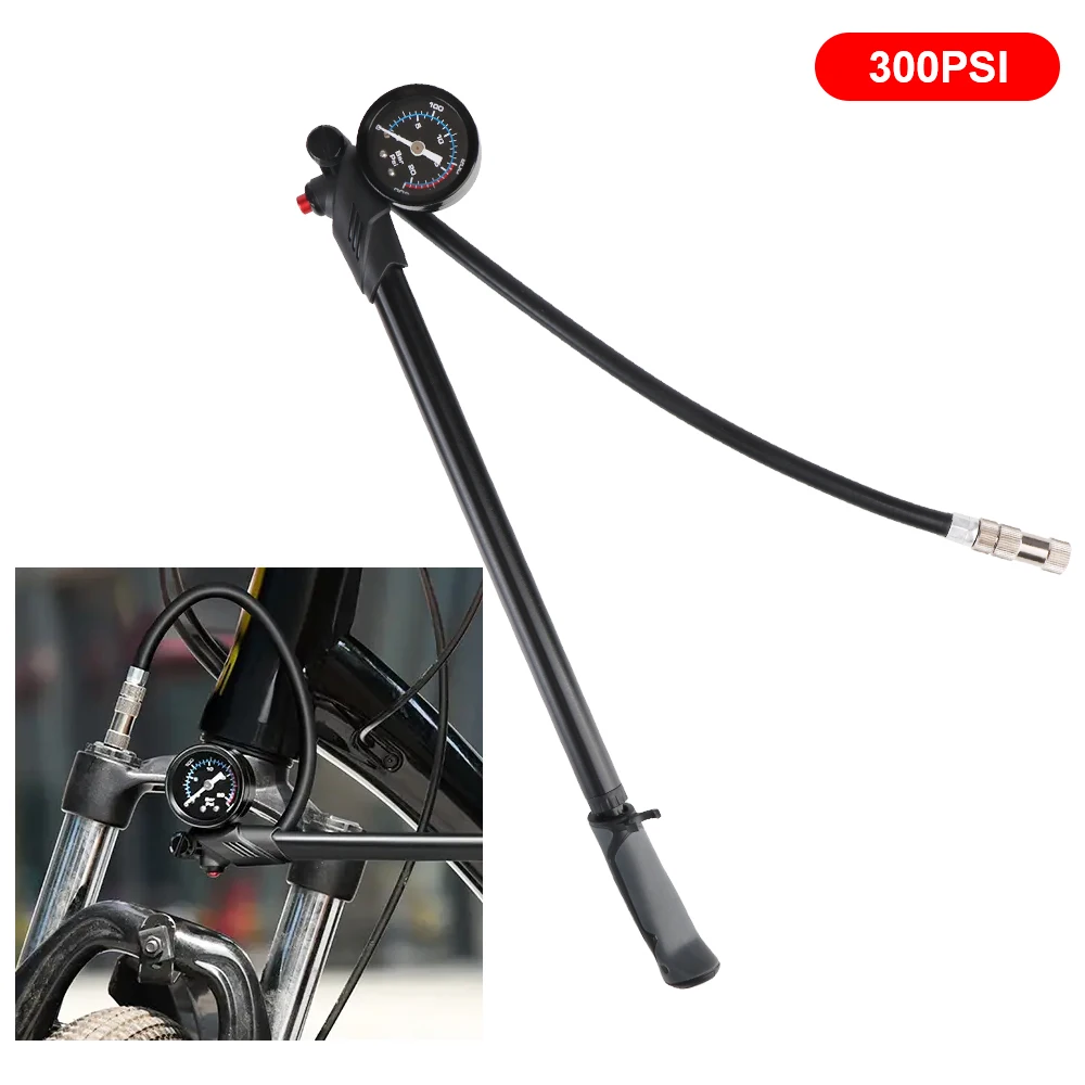 300psi with High Pressure Gauge Bicycle Inflator Bike Air Pump Universal ​Portable for Front Fork/Rear Bladder/ Tire