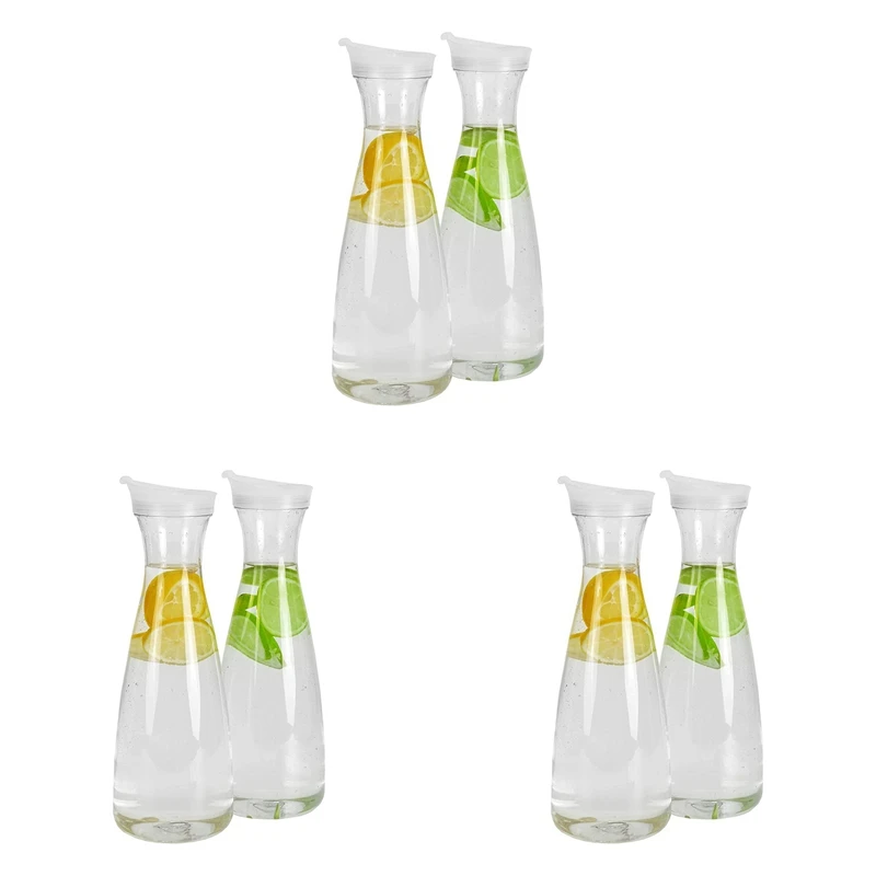 

6Pcs 1L Plastic Water Carafes With White Flip Tab Lids- Food Grade & Recyclable Shatterproof Pitchers - Juice Jar