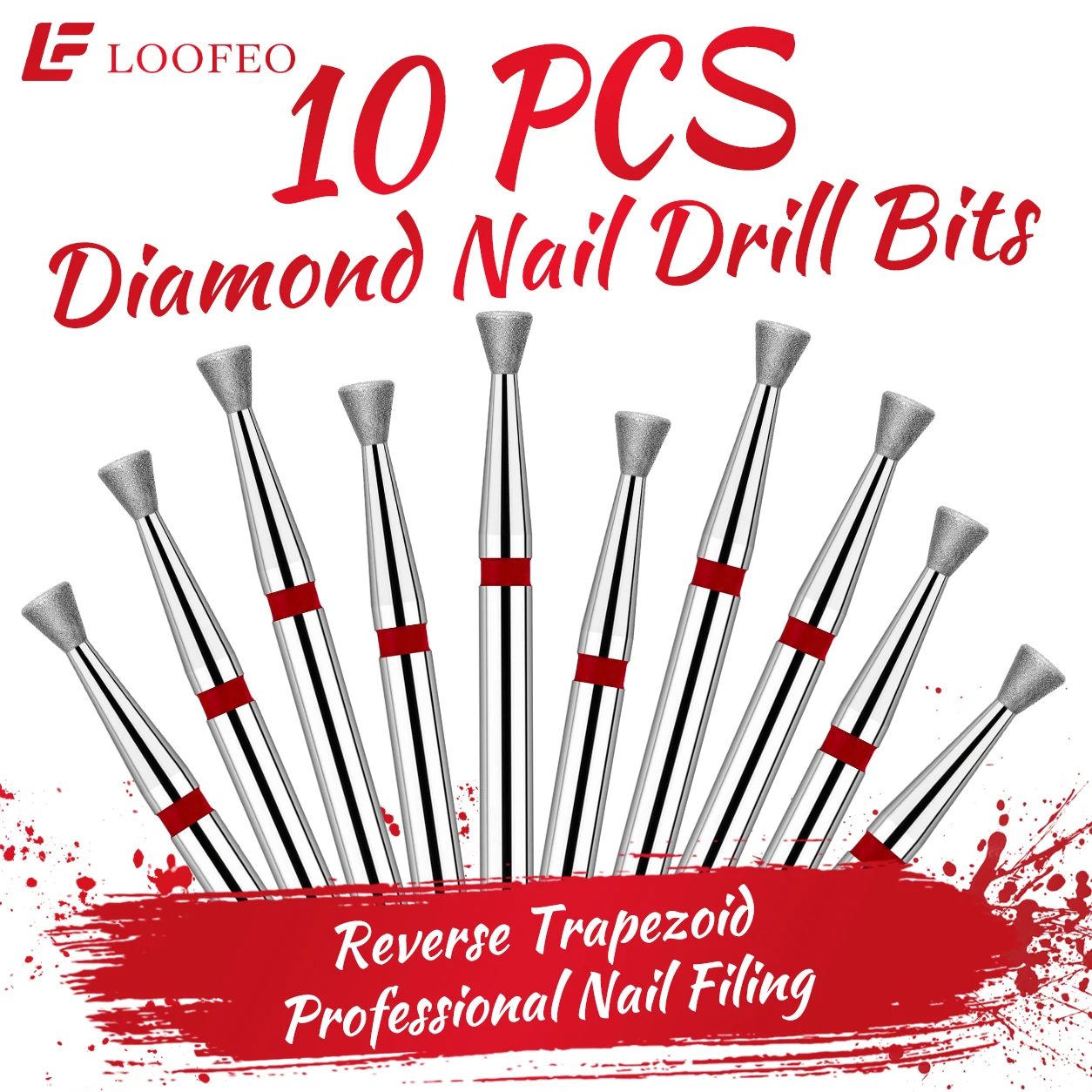 10PCS Diamond Nail Drill Bit Set Reverse Trapezoid 2.4/2.6/3/3.5/4/4.5mm Nail File Bit Sets for Nail Prep Nail Groove Cleaning