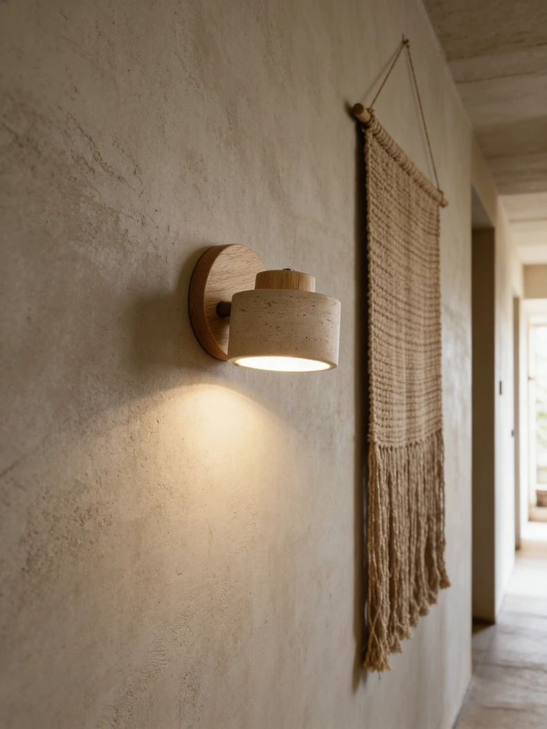 Real Stone Wall Lamp G9 Bulb Wood Base