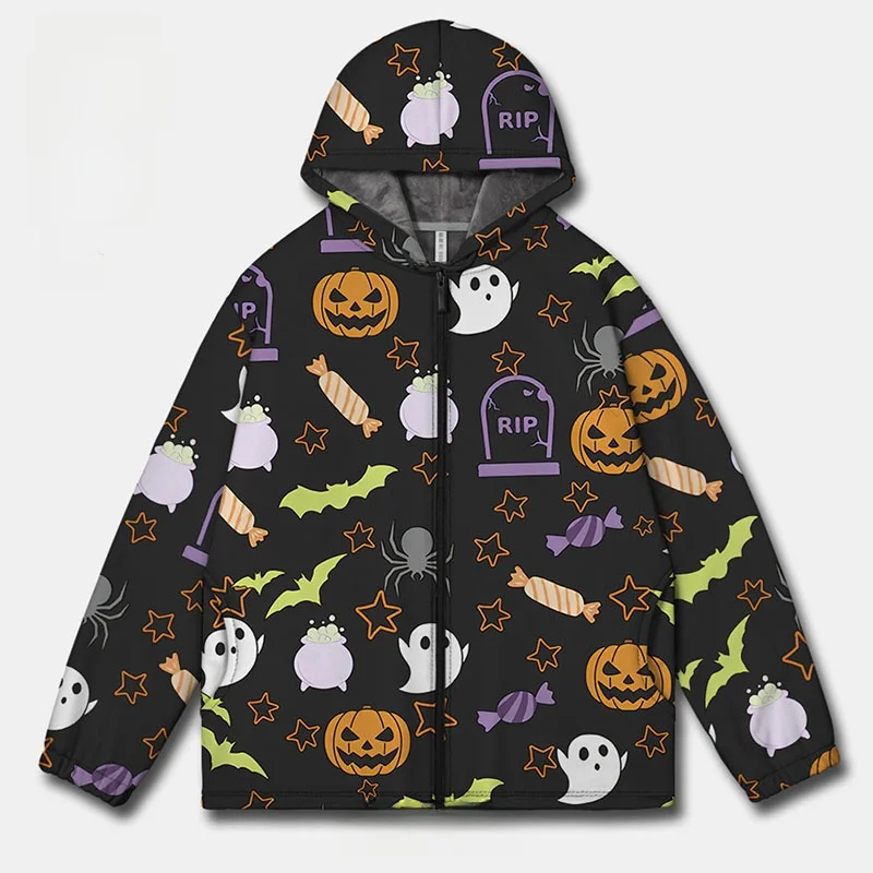 Cartoon Halloween Par Fiti Pompoen Hoofd Ghost Eenvoudig Open Vest Sweatshirt Ex Streetwear Casual Lange Sve Hoodie