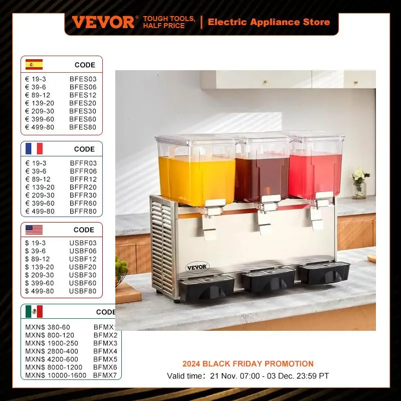 VEVOR 2 3 Tanks Commercial Beverage Dispenser Ice Tea Drink Machine 304 Stainless Steel Juice Dispenser for Restaurant