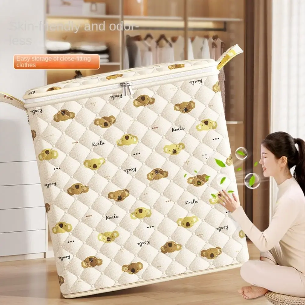 Foldable Quilt Storage Bag Dust-proof with Handles Clothes Storage Bins Moving Packing Koala Non-woven Fabric Storage Containers