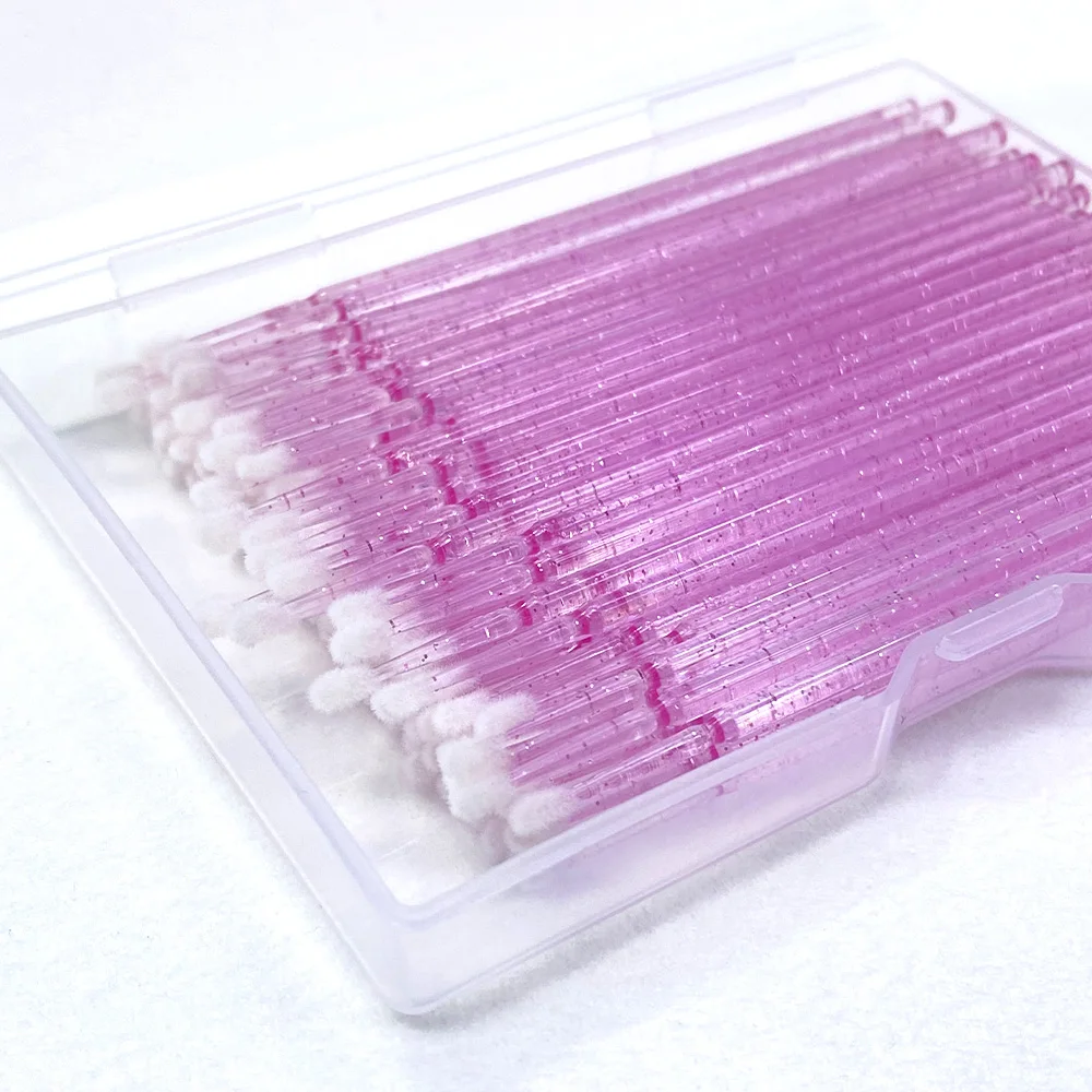 100개입 박스 포장 마이크로 브러쉬 크리스탈 속눈썹 제거 면봉 마이크로브러쉬 마스카라 완드 어플리케이터 메이크업 브러쉬 속눈썹 연장