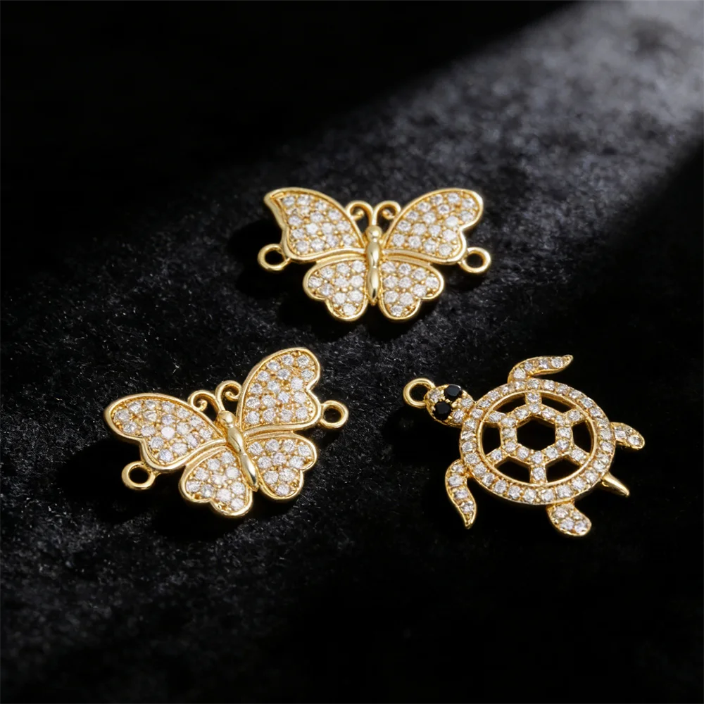 4Pcs Connector Brass Zirconia Butterfly Turtle Charms for Diy Jewelry Necklace Bracelet Making Supplies Animal Shape Accessories