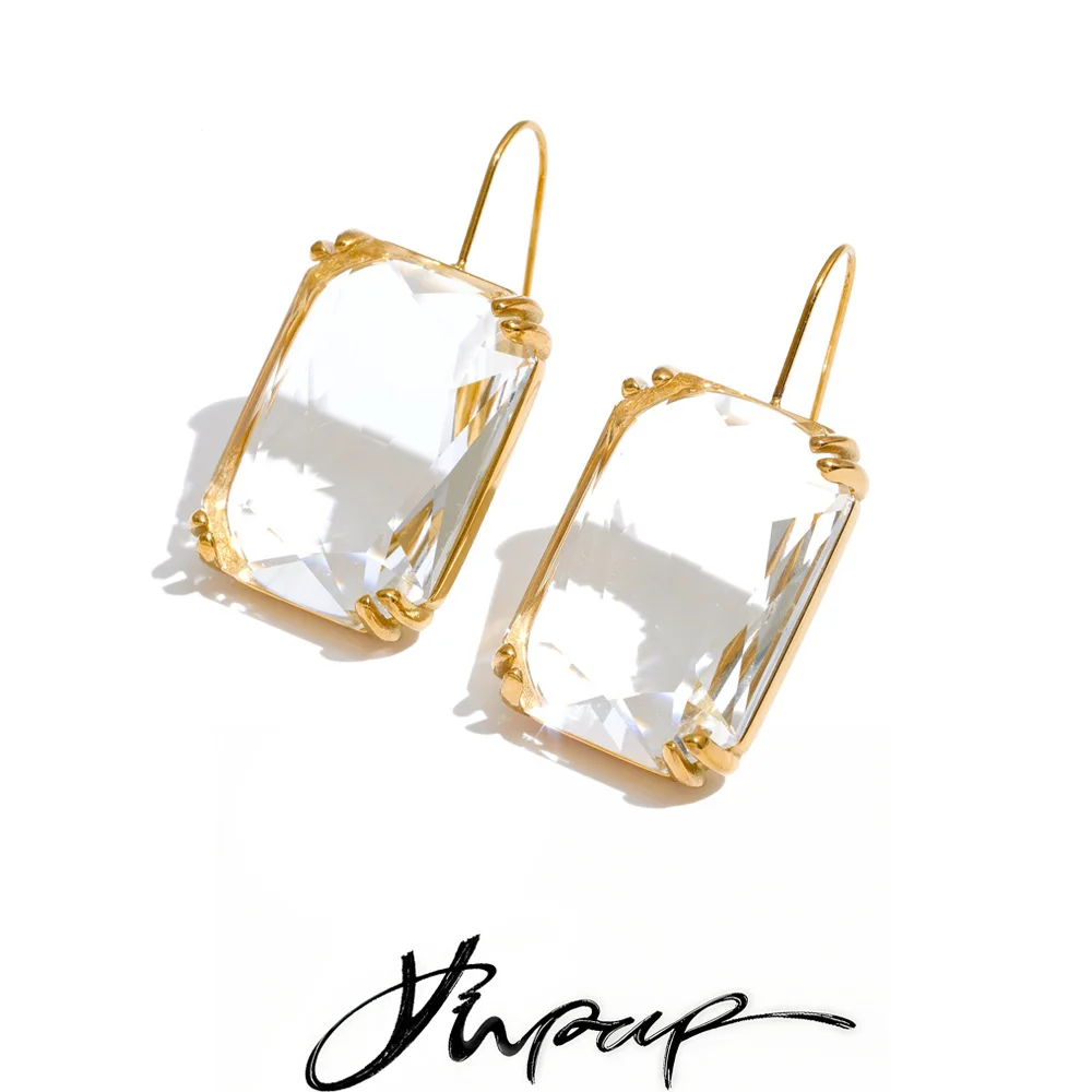 Yhpup Stainless Steel Rectangle K9 Crystal Earrings Multi Color Shiny Transparent Exquisite Aesthetic Jewelry Gift