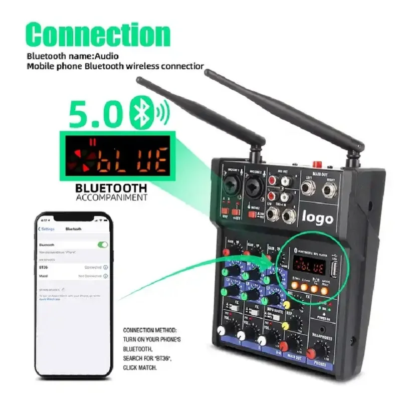 Imagem -03 - Microfone sem Fio Uhf Canais dj Mixer Live Mp3 Studio Mini Ktv Audio Mixer Dispositivo de Mistura de Som Usb