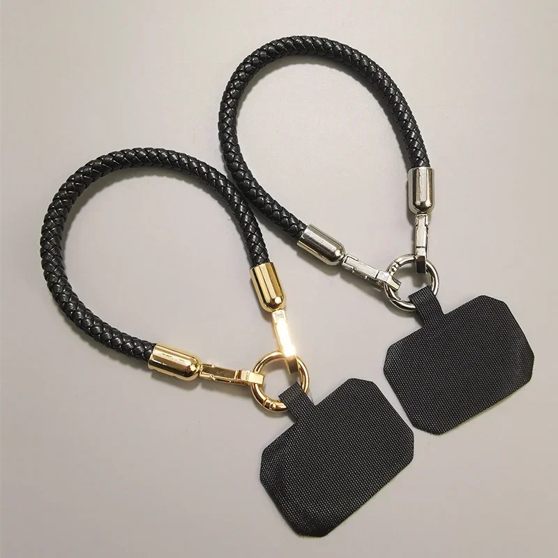 Mobile Phone Lanyard Double Head Buckle Woven Leather Lanyard Short Wristband Universal Phone Case Anti Loss Bracelet Charms