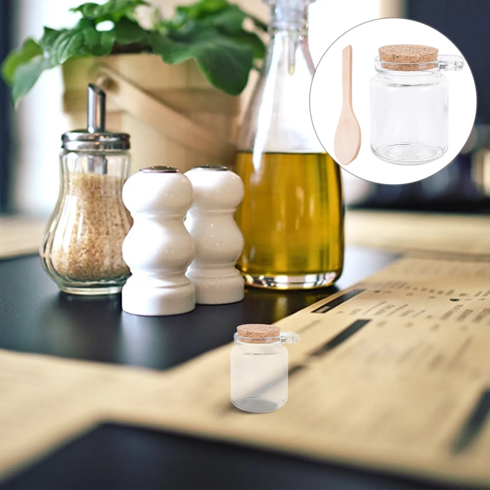 

3Sets Seasoning Jar Set Thickened Kitchen Spice Jars Large Capacity Sealed Container Wooden Spoon Dustproof Plug Household