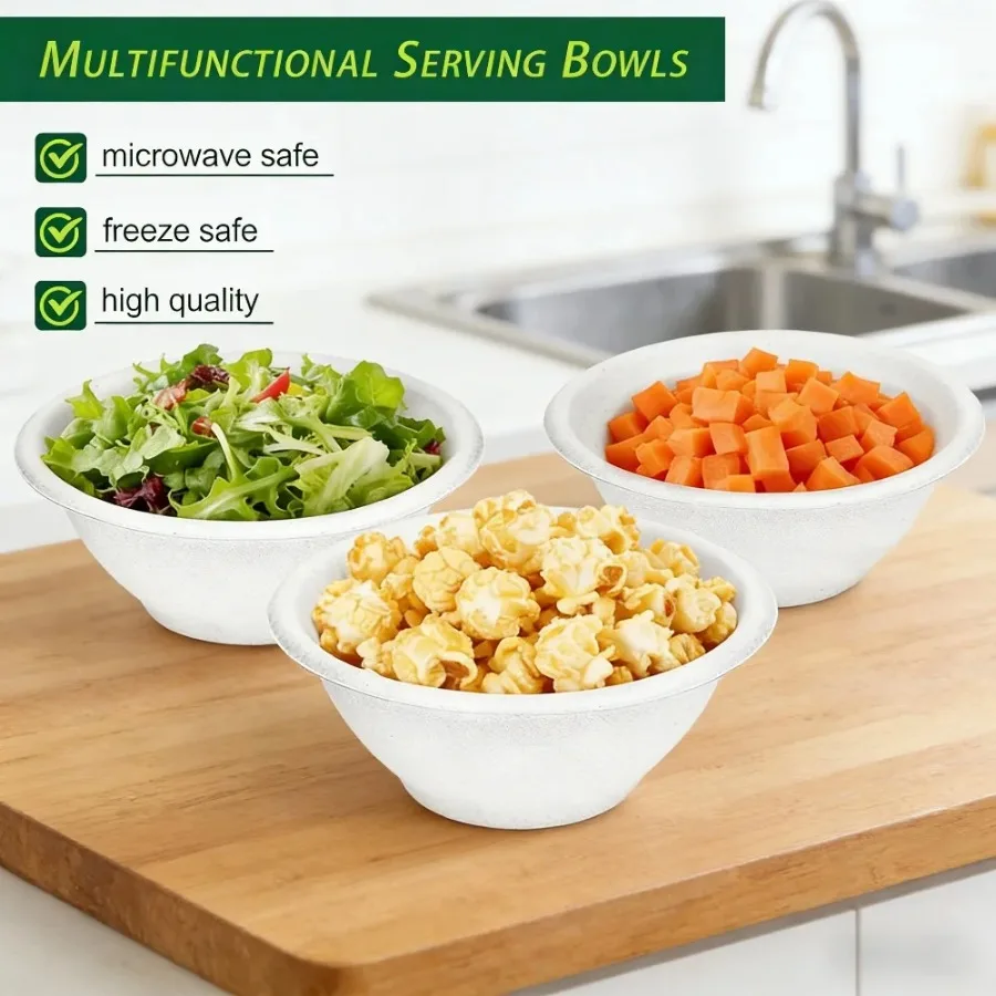 

50 Pcs Heavy-Duty Biodegradable Paper Bowls, Sugarcane Pulp Disposable Bowls for Salads Desserts Parties.