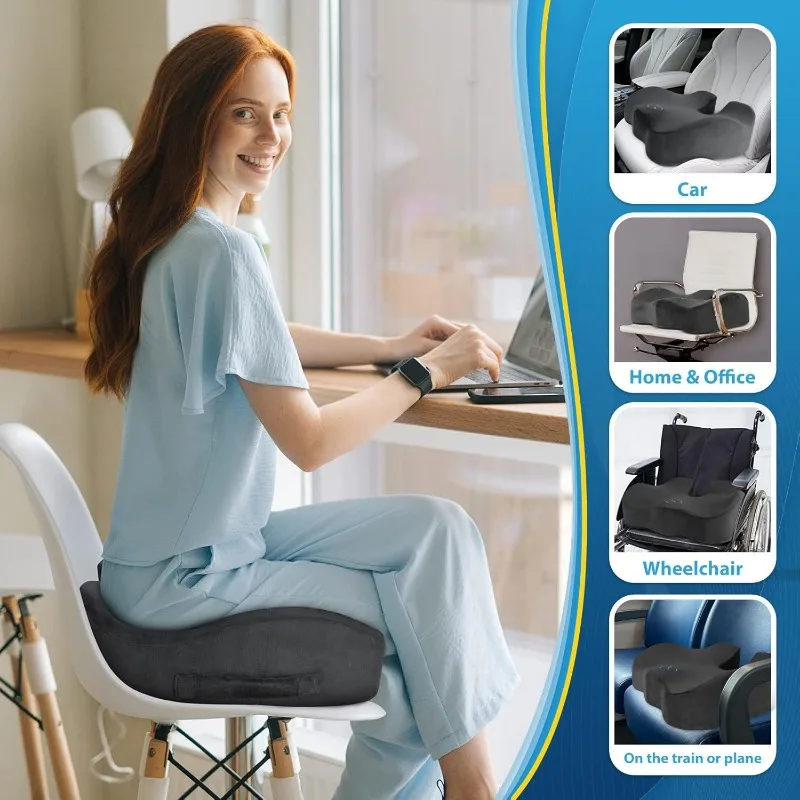 

Seat Cushion,5.2in Thick Memory Foam Cushions for Office Chair, Car Seat, Airplane, Relieving Pressure