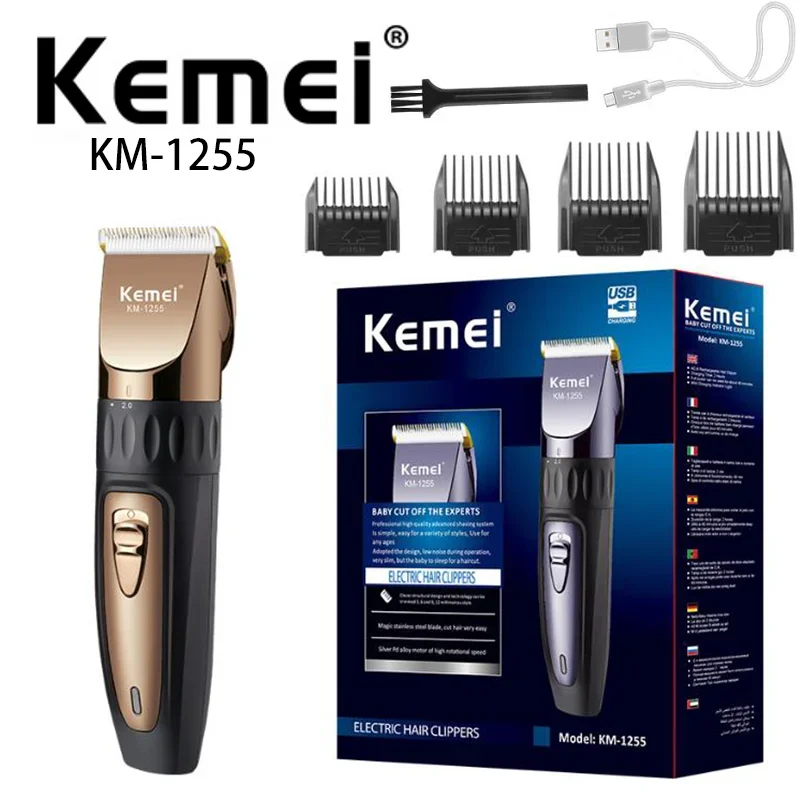 Kemei Km-1255 USB قابلة للشحن LED العرض الرقمي السيراميك شفرة المهنية الشعر التشذيب الشعر المقص