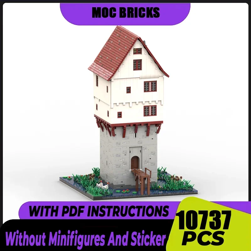 Modelo de Castillo Medieval Moc, bloques de construcción, Torre alemana, bloques técnicos, montaje de bricolaje, juguetes de vacaciones, regalo de cumpleaños