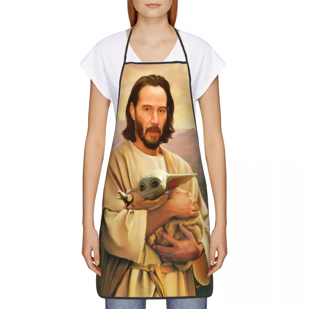 Jesus Saint Keanu Reeves And Baby Funny Aprons Men Women Adult Unisex Kitchen Chef Bib Tablier Cuisine Cooking Baking Painting