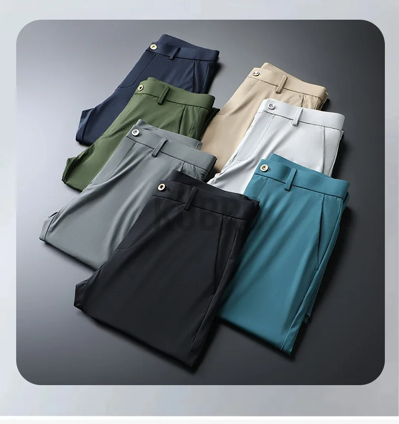 2026 New Trousers Men's Spring Summer Thin Section Slim Casual Pants Man Multi Color Optional Ice Silk Loose Straight Business