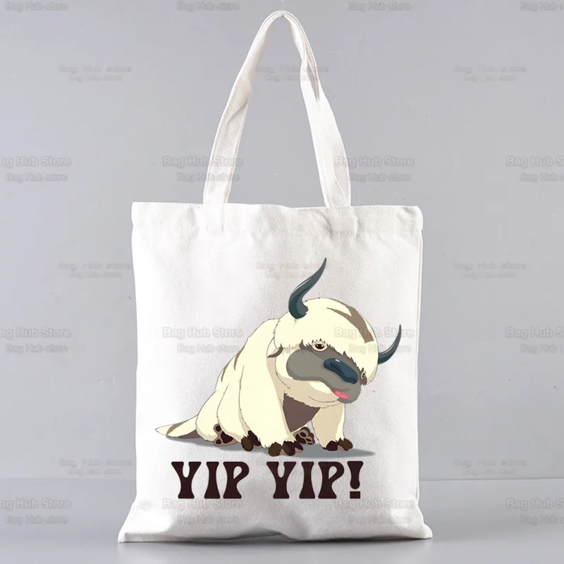 Appa-Bolso de hombro de lona con dibujos animados YIP, bolsa de compras reutilizable ecológica, Vintage, Ulzzang, Avatar