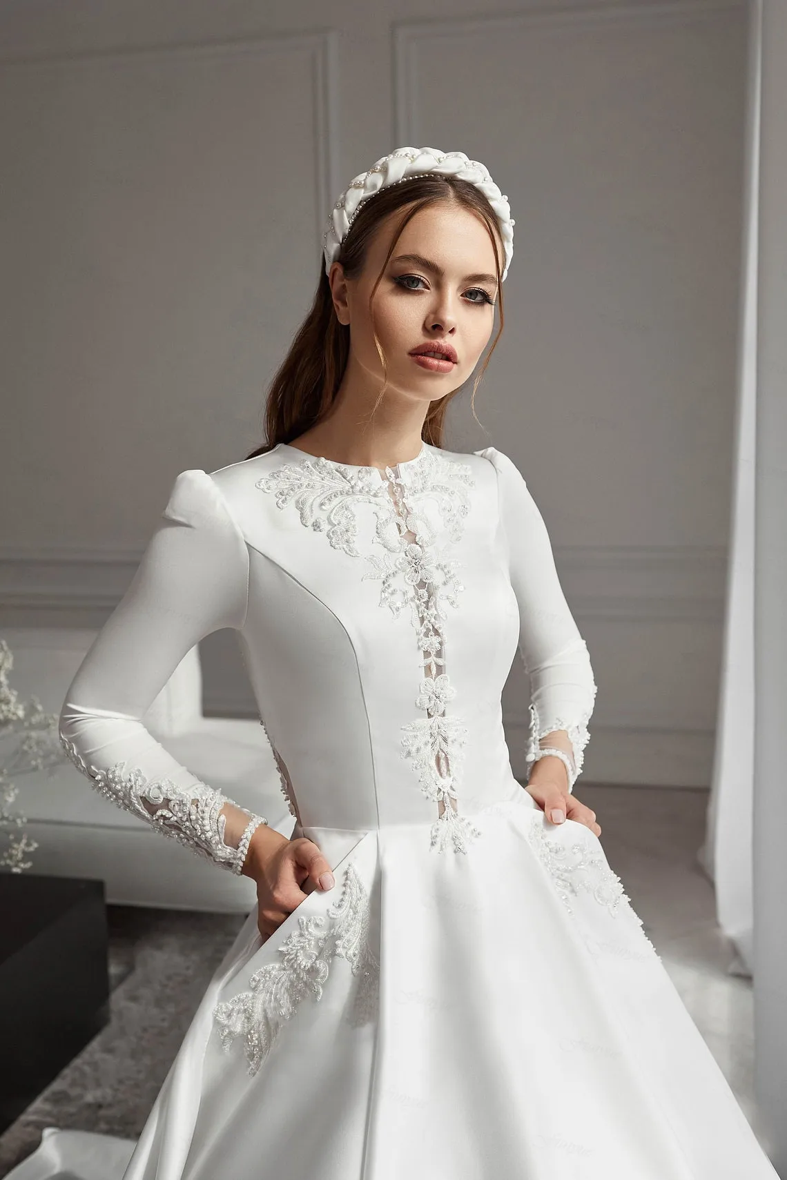 A Line Muslim Wedding Dress Elegant Islamic Abaya White Long Sleeve Bridal Gowns For Bride 2023 Dubai Vestidos De Novia Custom