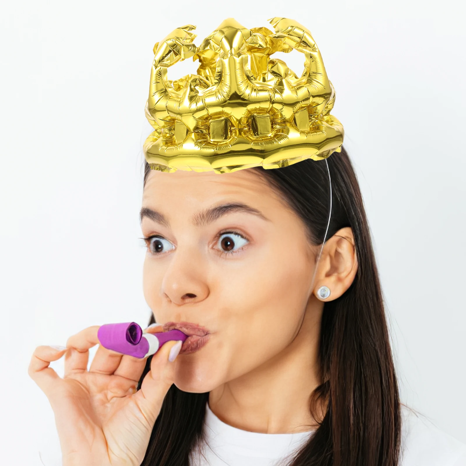 

10Pcs Aluminum Film Inflatable Crown Balloons Bright Birthday Party Headwear Decorative Photo Props Crown Balloons