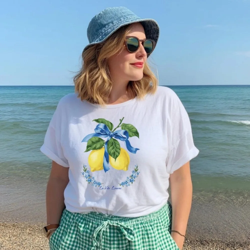 La Vita Limone T-Shirt italien été citron graphique femmes T-Shirt Limoncello chemise col rond Streetwear nouveau Style offre spéciale hauts