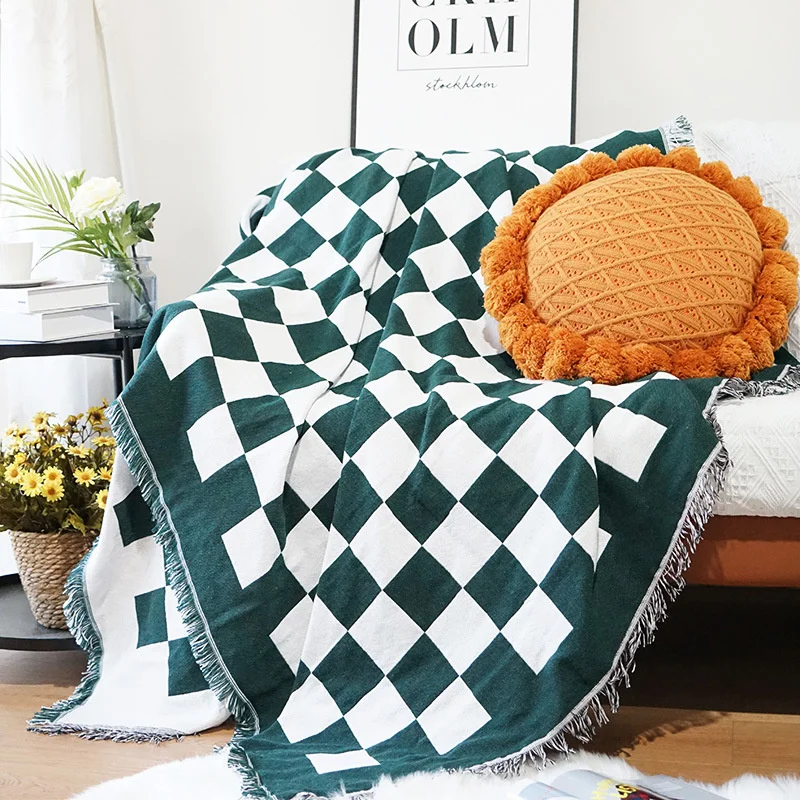 Modern simple checkerboard sofa towel sofa set decorative blanket cover blanket thread blanket