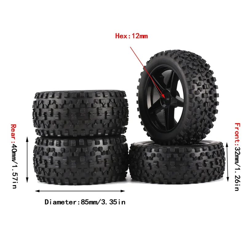 4Pcs 85mm Tire Wheel Tyre for Wltoys 144001 144010 124007 124017 124019 Tamiya HSP 1/10 1/12 1/14 RC Car Off Road