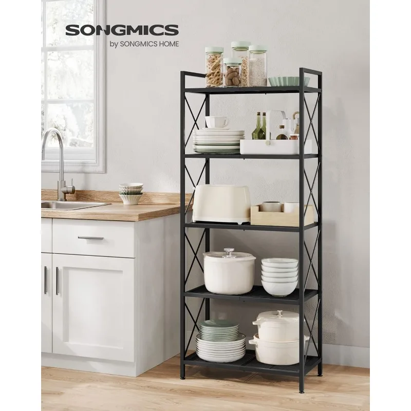 5-Tier Metal Storage Rack, Shelving Unit with X Side Frames, Dense Mesh, 12.6 x 23.6 x 57.3 Inches, for Entryway, Kitchen,