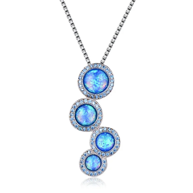Luxury Opal Necklace for Women,Blue Synthetic Opal Pendant & Sparkling Zircon,Exclusive Valentine's Day Gift for Wife Girlfried