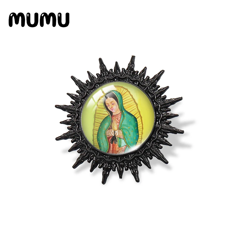 بروش فني على شكل قبة زجاجية مطبوعة ، دبوس أسود ، منتجات يدوية ، هدايا للنساء والرجال ، جديد ، سيدة غوادالوبي ، 2023