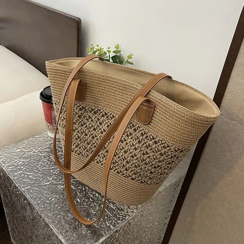 Summer Woven Grass Beach Vacation New High-capacity Single Shoulder Bags Korean Version Women Commuting Lightweight Tote Bag