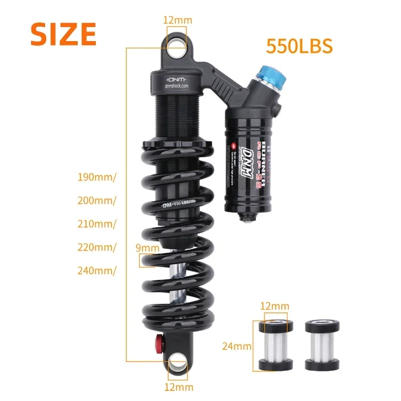 DNM RCP2S Mountain Bike Rear Shock Absorber165mm/190mm/200/210/220/240mm  550LBS Spring Soft Tail For AM/FR/DH/MTB Bicycle Shock