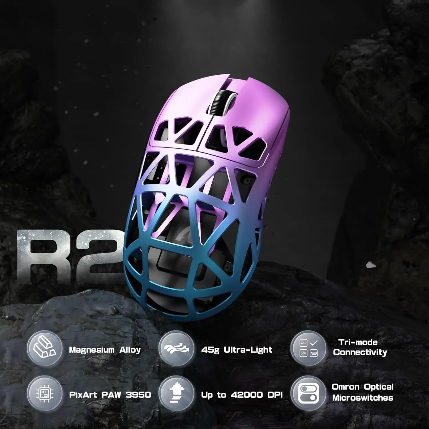 ATTACK SHARK R2PRO 45g SUPERLIGHT Magnesium Alloy Mouse, PixArt PAW3950 Sensor, 42000DPI, 8000Hz Wireless Polling Rate