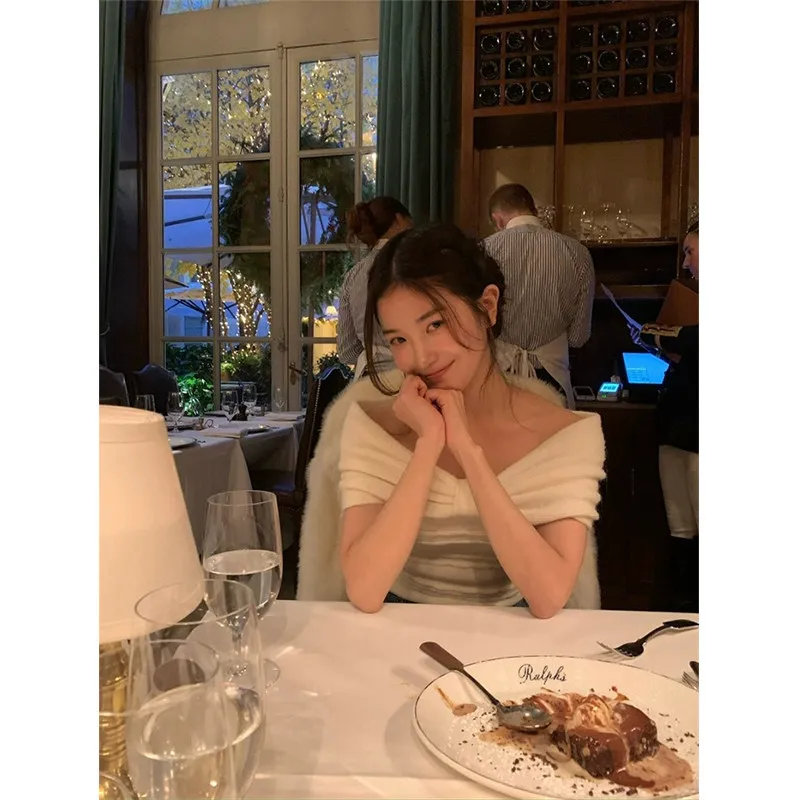 

Pure Desire Sle MICOAT2 Women's Knitted Sweater One-oulder Slim Fit Knot ort Sweet Sle Autumn Faion