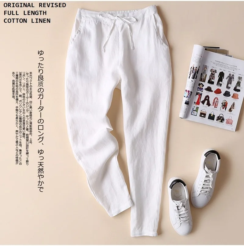 

Spring Loose Cotton Trousers Elegant Pocket Trousers Formal Pencil Pants Casual Cotton Linen Pants Women Pantalones Mujer 19724