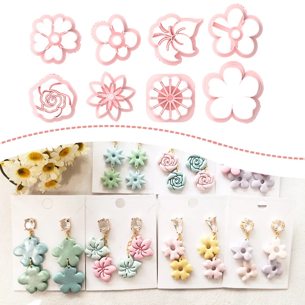 

8 Types Floral Clay Cutter Set, Multi-Style Flower Earring Molds for Polymer Clay Jewelry Making