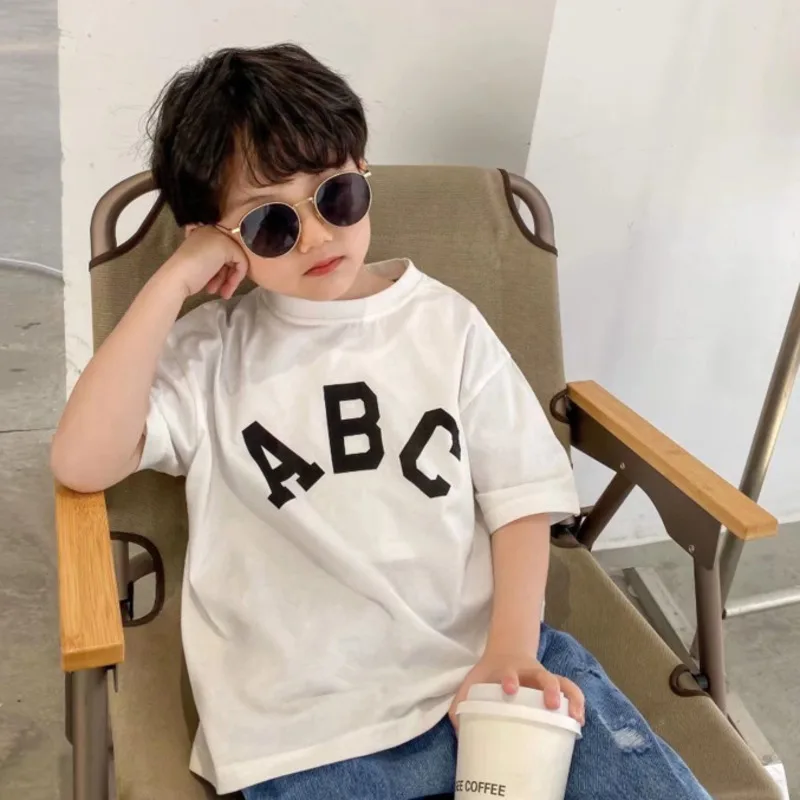 

Children's Summer Clothing Boys Short Sleeved T-shirt New Summer Letter Print Children's Half Sleeved Baby Top