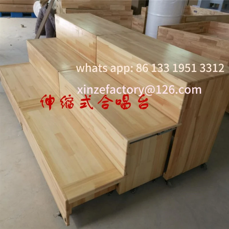 Customizable mobile folding push-pull telescopic solid wood music chorus conductor step three layers